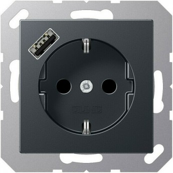Розетка JUNG A 500 2К+З 16А 250В с USB Typ A (антрацит матовый)
