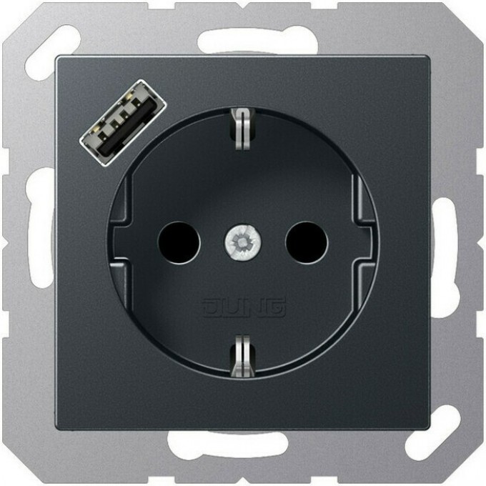 Розетка JUNG A 500 2К+З 16А 250В с USB Typ A (антрацит матовый) A1520-18AANM Розетка JUNG A 500 2К+З 16А 250В с USB Typ A (антрацит матовый) A1520-18AANM