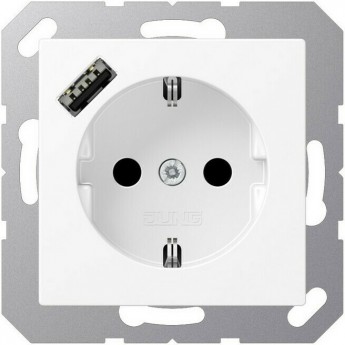 Розетка JUNG A 500 2К+З 16А 250В с USB Typ A (белый матовый)