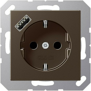 Розетка JUNG A 500 2К+З 16А 250В с USB Typ A (мокко)