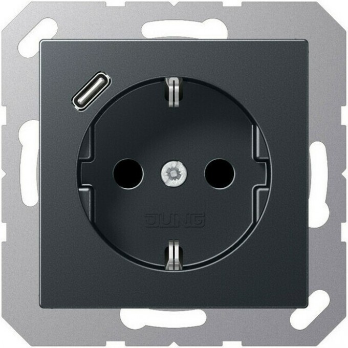 Розетка JUNG A 500 2К+З 16А 250В с USB Typ С (антрацит матовый) A1520-18CANM Розетка JUNG A 500 2К+З 16А 250В с USB Typ С (антрацит матовый) A1520-18CANM