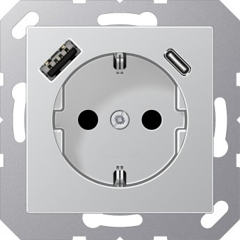 Розетка JUNG A CREATION 2К+З 16А 250В с разъемом USB Typ AC (алюминий)
