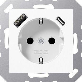 Розетка JUNG A CREATION 2К+З 16А 250В с разъемом USB Typ AC (белый)