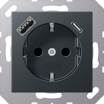 Розетка JUNG A CREATION 2К+З 16А 250В с USB Typ AC (матовый антрацит)