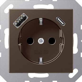 Розетка JUNG A CREATION 2К+З 16А 250В с USB Typ AC (мокко)
