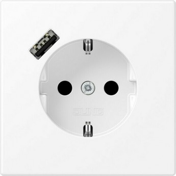Розетка JUNG LS 990 2К+З 16А 250В с USB Typ A (белый матовый)