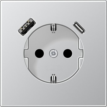 Розетка JUNG LS 990 2К+З 16А 250В с USB Typ AC (алюминий)