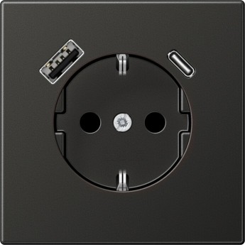 Розетка JUNG LS 990 2К+З 16А 250В с USB Typ AC (антрацит)