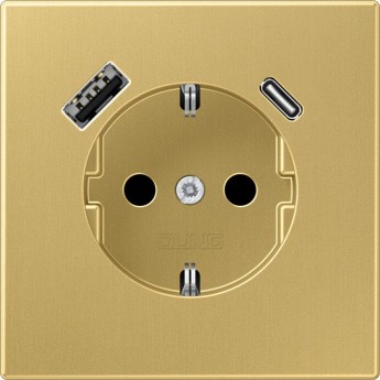 Розетка JUNG LS 990 2К+З 16А 250В с USB Typ AC (латунь)