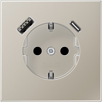 Розетка JUNG LS 990 2К+З 16А 250В с USB Typ AC (нержавеющая сталь)