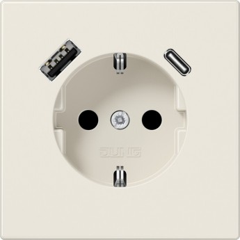 Розетка JUNG LS 990 2К+З 16А 250В с USB Typ AC (слоновая кость)